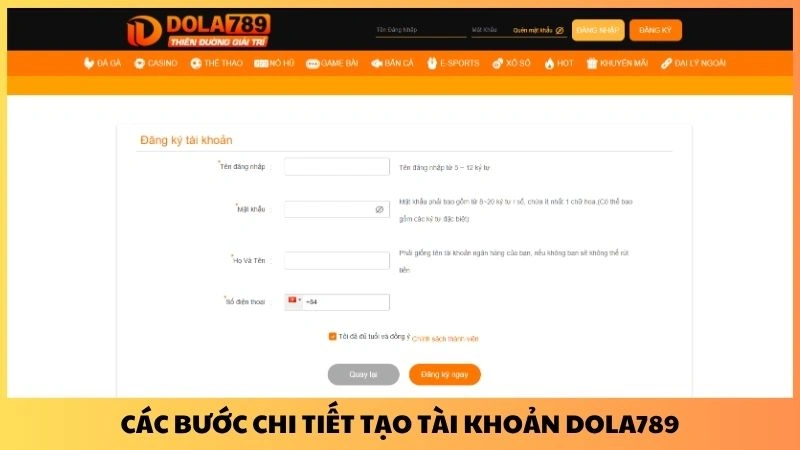 Các bước chi tiết tạo tài khoản Dola789