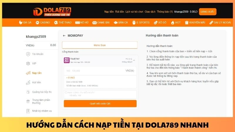 Hướng dẫn cách nạp tiền tại Dola789 nhanh