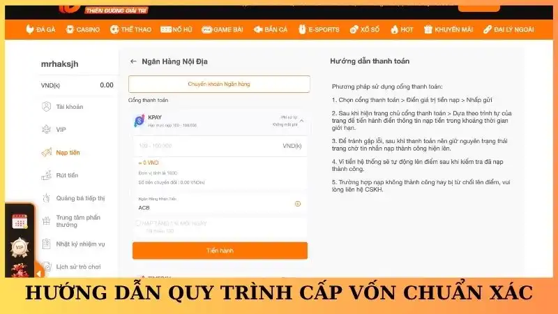 Hướng dẫn quy trình cấp vốn chuẩn xác tại nhà cái