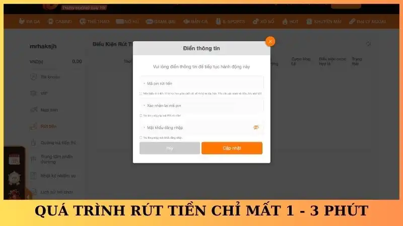 Quá trình rút tiền chỉ mất 1 - 3 phút tại Dola789